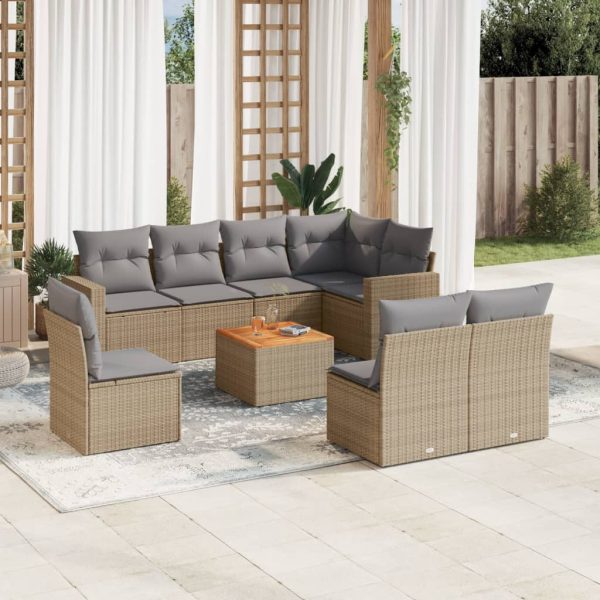 Set Divano Da Giardino 9 Pz Con Cuscini Beige Misto Polyrattan
