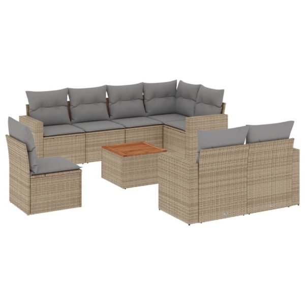 Set Divano Da Giardino 9 Pz Con Cuscini Beige Misto Polyrattan - Image 2