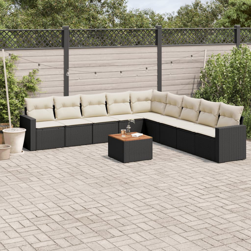 Set Divani Da Giardino 10pz Con Cuscini In Polyrattan Nero