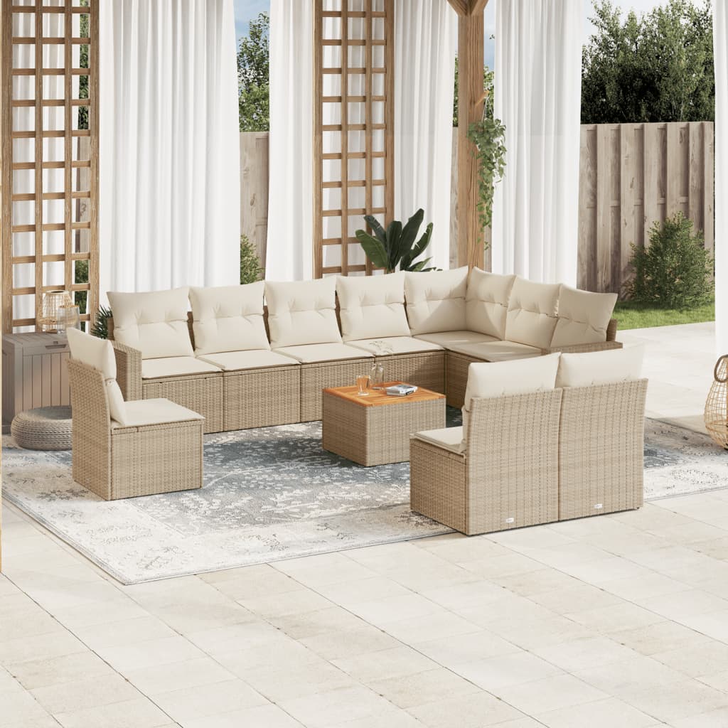 Set Divani Da Giardino 11 Pz Con Cuscini Beige In Polyrattan