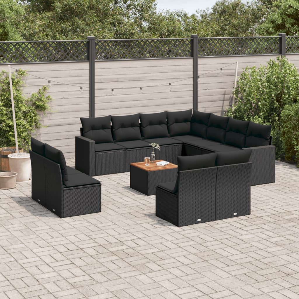 Set Divani Da Giardino 12 Pz Con Cuscini Nero In Polyrattan