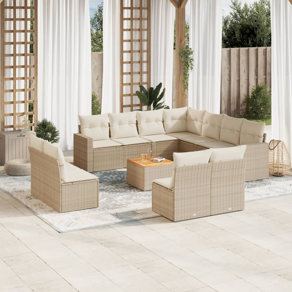 Set Divani Da Giardino 12 Pz Con Cuscini Beige In Polyrattan