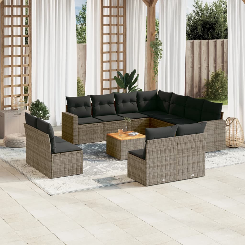 Set Divani Da Giardino 12 Pz Con Cuscini Grigio In Polyrattan