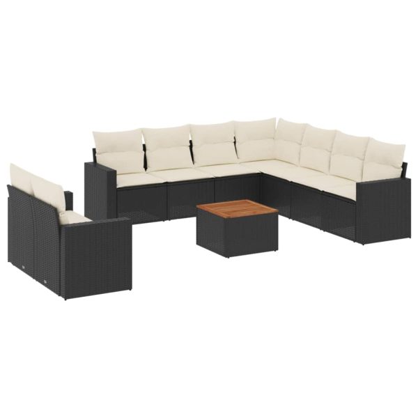 Set Divani Da Giardino 10pz Con Cuscini In Polyrattan Nero - Image 2