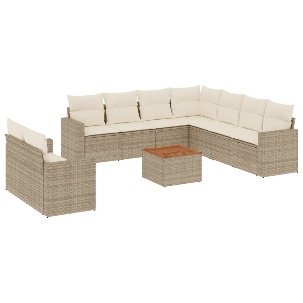 Set Divano Da Giardino 10 Pz Con Cuscini Beige In Polyrattan - Image 2