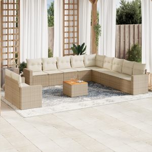 Set Divani Da Giardino 12 Pz Con Cuscini Beige In Polyrattan