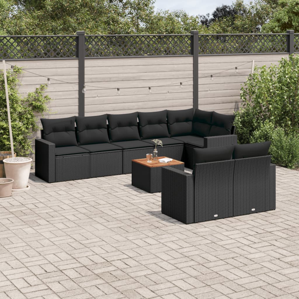 Set Divani Da Giardino 9 Pz Con Cuscini Nero In Polyrattan