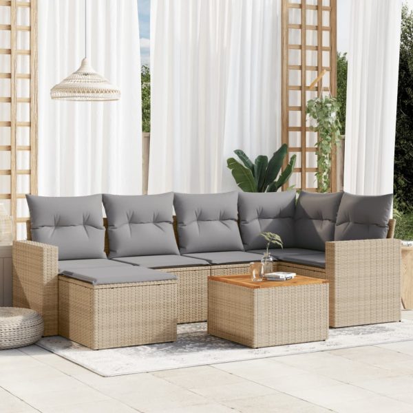 Set Divano Da Giardino 7 Pz Con Cuscini Beige Misto Polyrattan