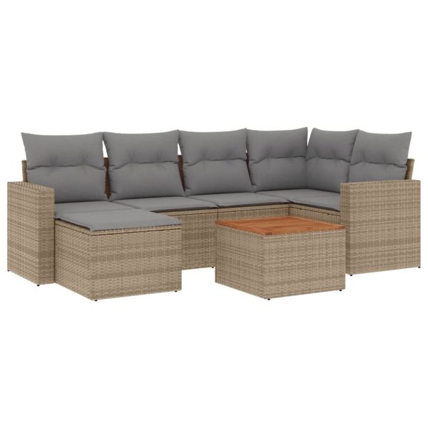 Set Divano Da Giardino 7 Pz Con Cuscini Beige Misto Polyrattan - Image 2