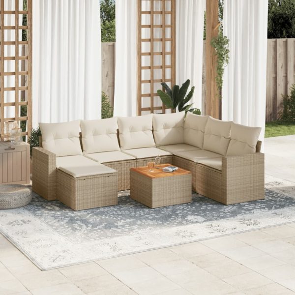 Set Divano Da Giardino 8 Pz Con Cuscini Beige In Polyrattan