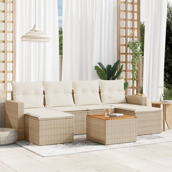 Set Divani Da Giardino 7 Pz Con Cuscini Beige In Polyrattan