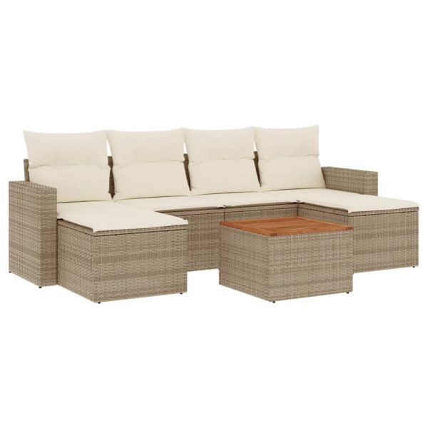 Set Divani Da Giardino 7 Pz Con Cuscini Beige In Polyrattan - Image 2