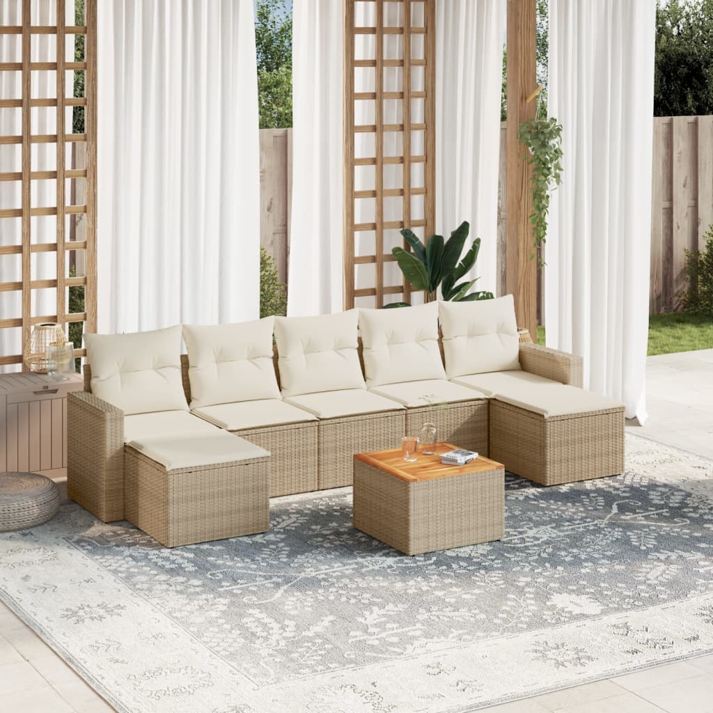 Set Divano Da Giardino 8 Pz Con Cuscini Beige In Polyrattan