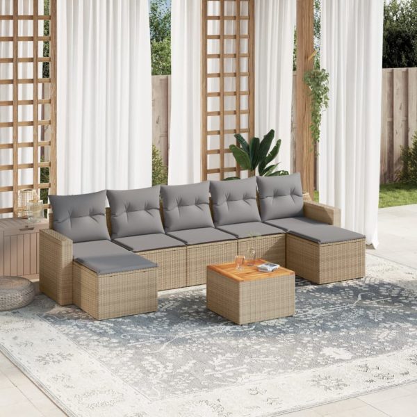 Set Divano Da Giardino 8 Pz Con Cuscini Beige Misto Polyrattan