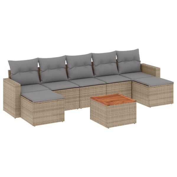 Set Divano Da Giardino 8 Pz Con Cuscini Beige Misto Polyrattan - Image 2