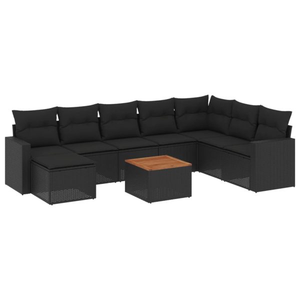 Set Divani Da Giardino 9 Pz Con Cuscini Nero In Polyrattan - Image 2