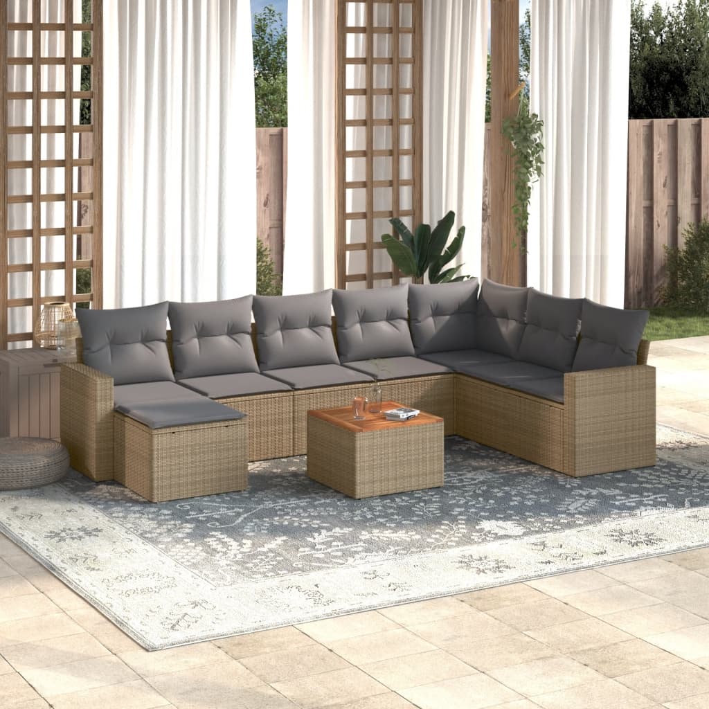 Set Divano Da Giardino 9 Pz Con Cuscini Beige Misto Polyrattan