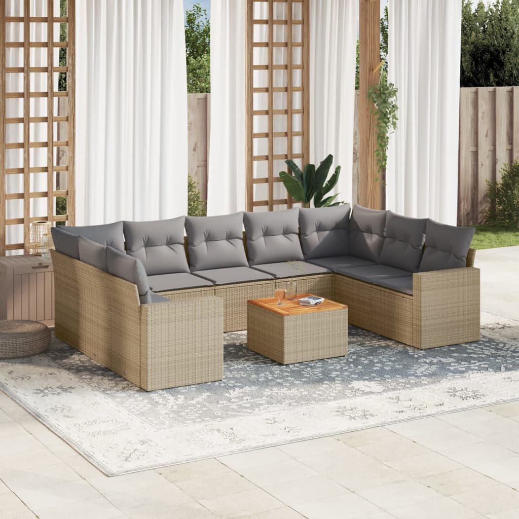 Set Divano Da Giardino 10 Pz Con Cuscini Beige Misto Polyrattan