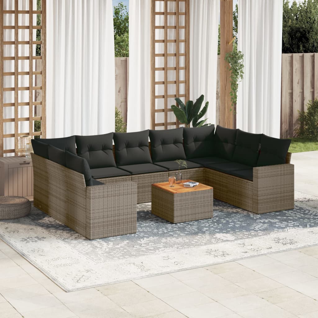 Set Divano Da Giardino 10 Pz Con Cuscini Grigio In Polyrattan