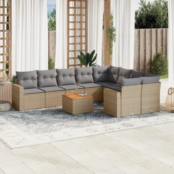 Set Divano Da Giardino 10 Pz Con Cuscini Beige Misto Polyrattan