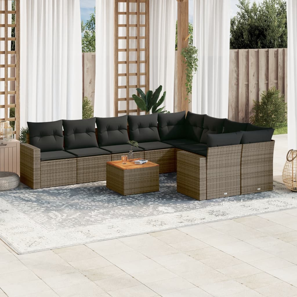 Set Divano Da Giardino 10 Pz Con Cuscini Grigio In Polyrattan