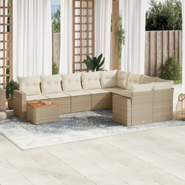 Set Divano Da Giardino 10 Pz Con Cuscini Beige In Polyrattan