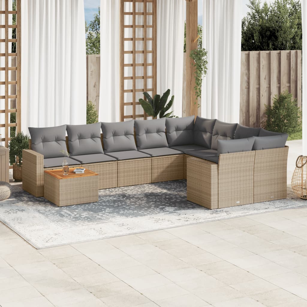 Set Divano Da Giardino 10 Pz Con Cuscini Beige Misto Polyrattan