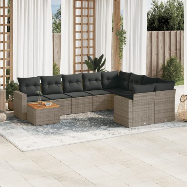 Set Divano Da Giardino 10 Pz Con Cuscini Grigio In Polyrattan