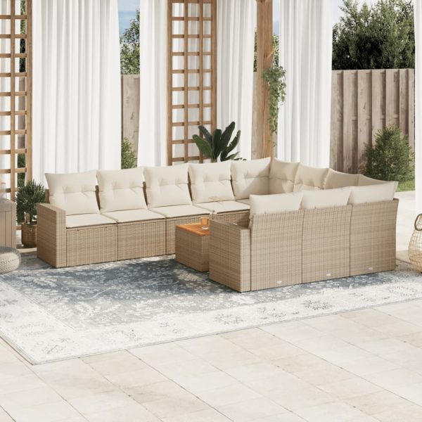 Set Divani Da Giardino 11 Pz Con Cuscini Beige In Polyrattan