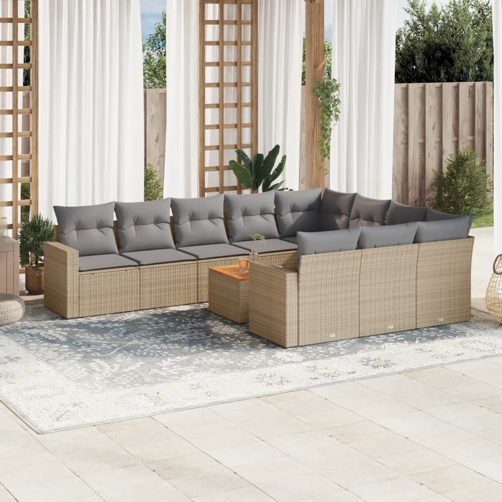 Set Divano Da Giardino 11 Pz Con Cuscini Beige Misto Polyrattan