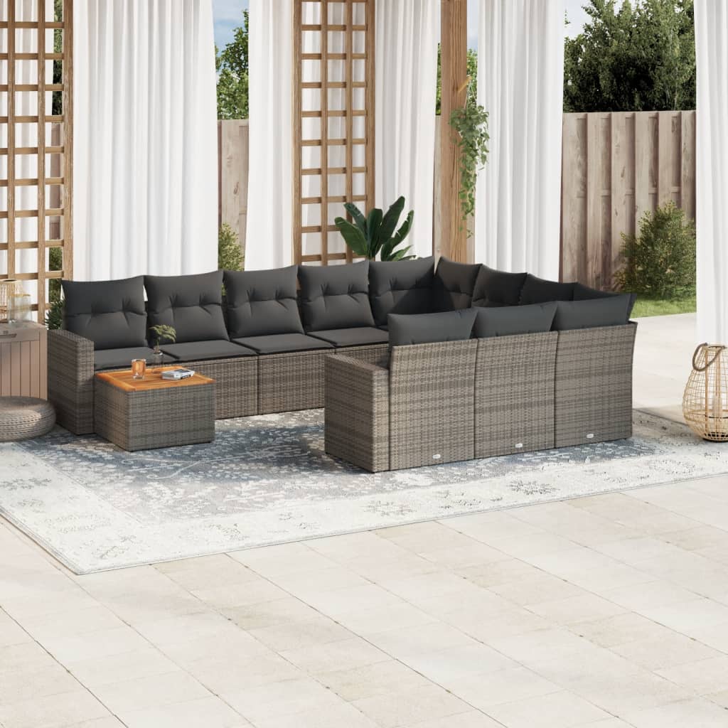 Set Divani Da Giardino 11 Pz Con Cuscini In Polyrattan Grigio