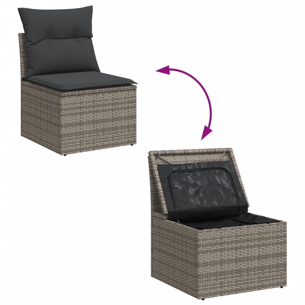 Set Divani Da Giardino 11 Pz Con Cuscini In Polyrattan Grigio - Image 4