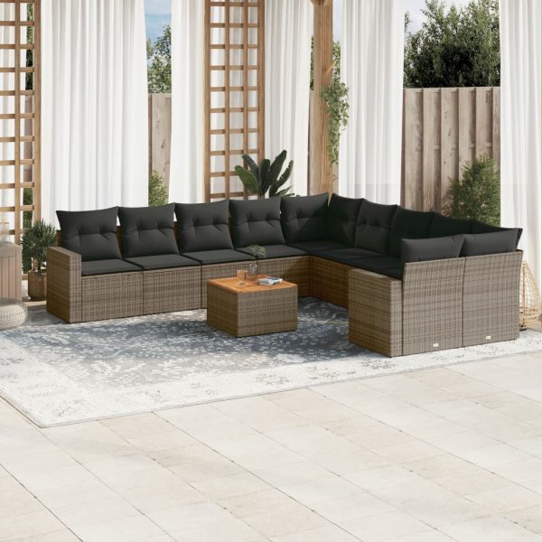 Set Divani Da Giardino 11 Pz Con Cuscini In Polyrattan Grigio