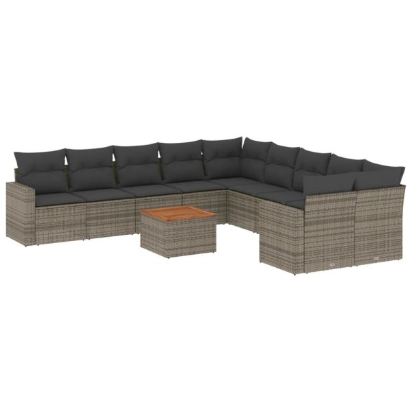 Set Divani Da Giardino 11 Pz Con Cuscini In Polyrattan Grigio - Image 2