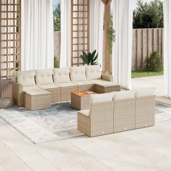 Set Divani Da Giardino 11 Pz Con Cuscini Beige In Polyrattan