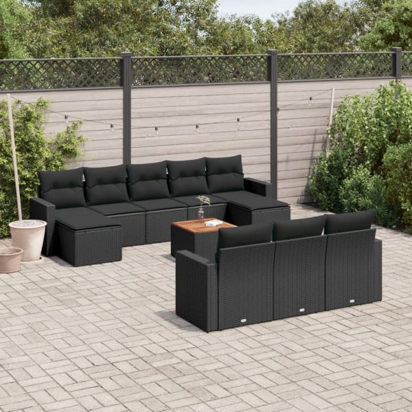 Set Divani Da Giardino 11 Pz Con Cuscini In Polyrattan Nero
