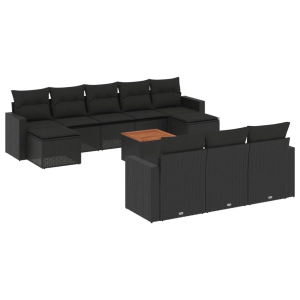 Set Divani Da Giardino 11 Pz Con Cuscini In Polyrattan Nero - Image 2