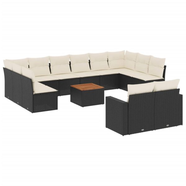 Set Divani Da Giardino 13pz Con Cuscini Nero In Polyrattan - Image 2
