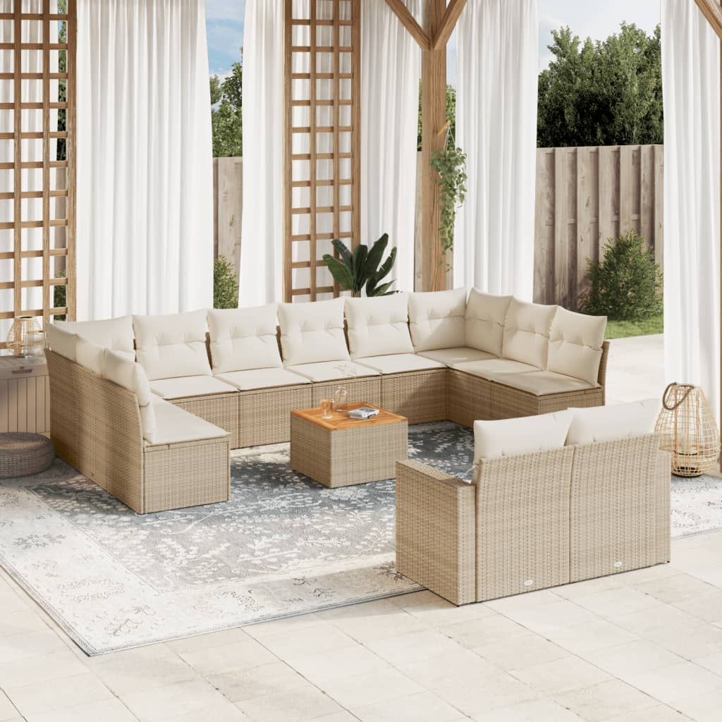 Set Divano Da Giardino 13 Pz Con Cuscini Beige In Polyrattan