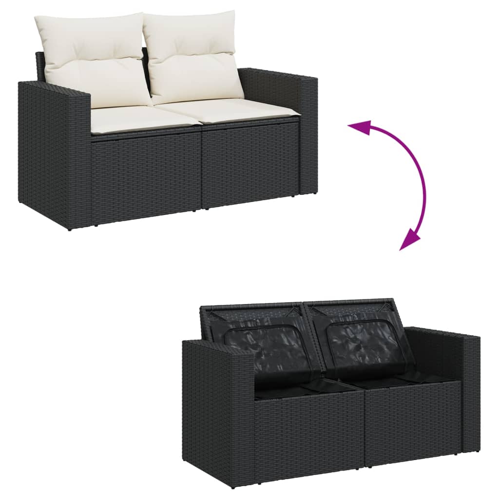 Set Divani Da Giardino 14pz Con Cuscini In Polyrattan Nero - Image 3