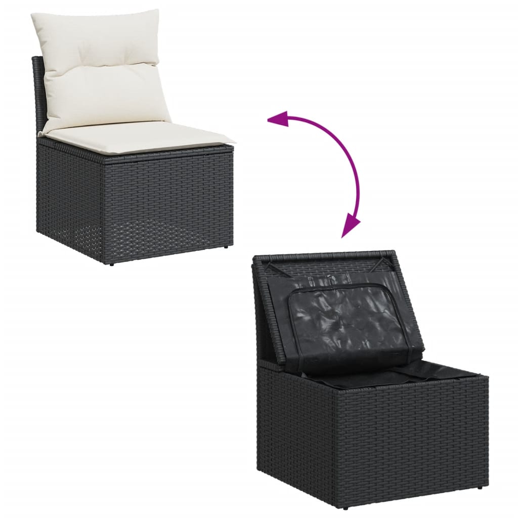 Set Divani Da Giardino 14pz Con Cuscini In Polyrattan Nero - Image 4