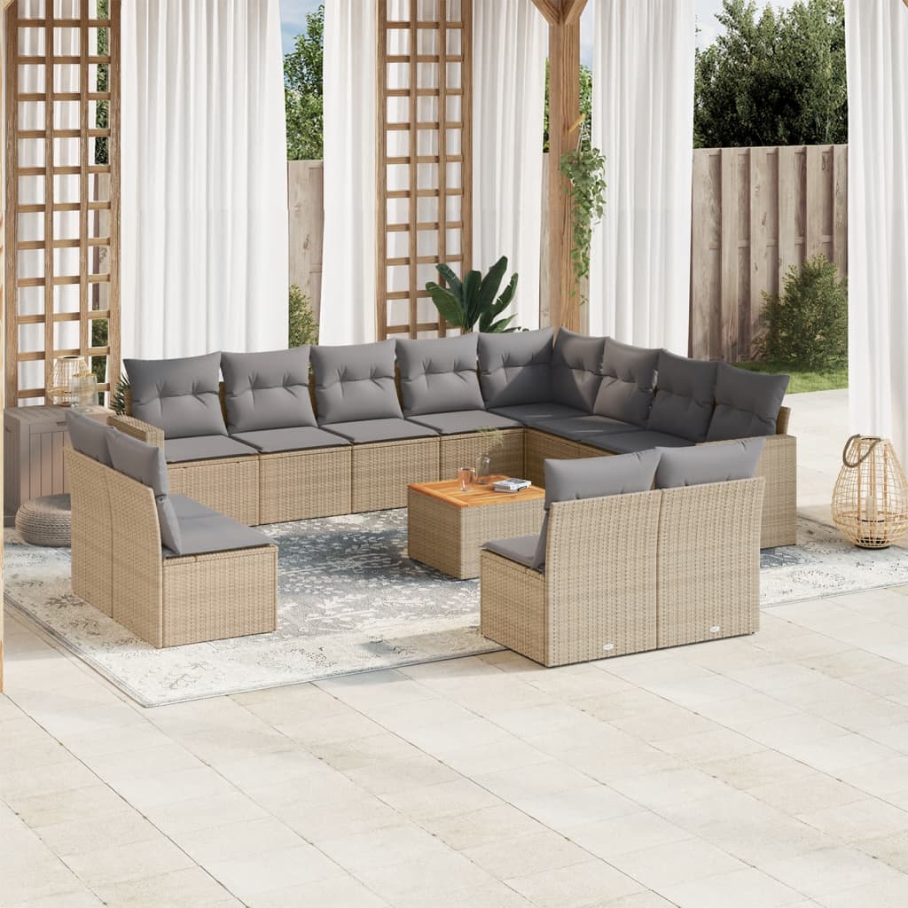Set Divano Da Giardino 13 Pz Con Cuscini Beige Misto Polyrattan