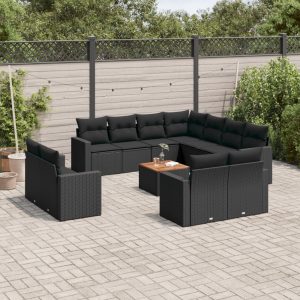 Set Divani Da Giardino 12 Pz Con Cuscini Nero In Polyrattan