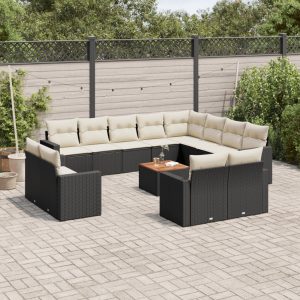 Set Divani Da Giardino 13pz Con Cuscini Nero In Polyrattan