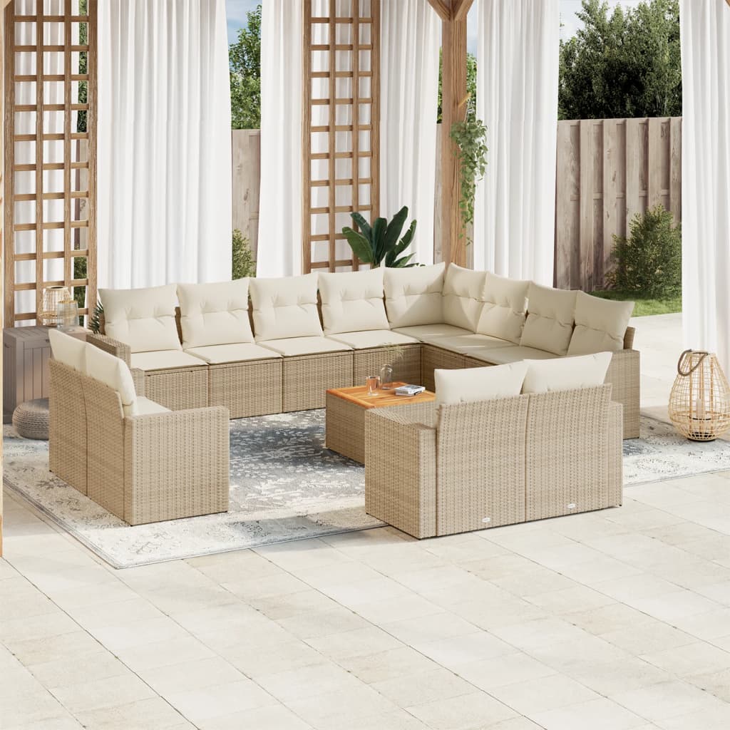 Set Divano Da Giardino 13 Pz Con Cuscini Beige In Polyrattan