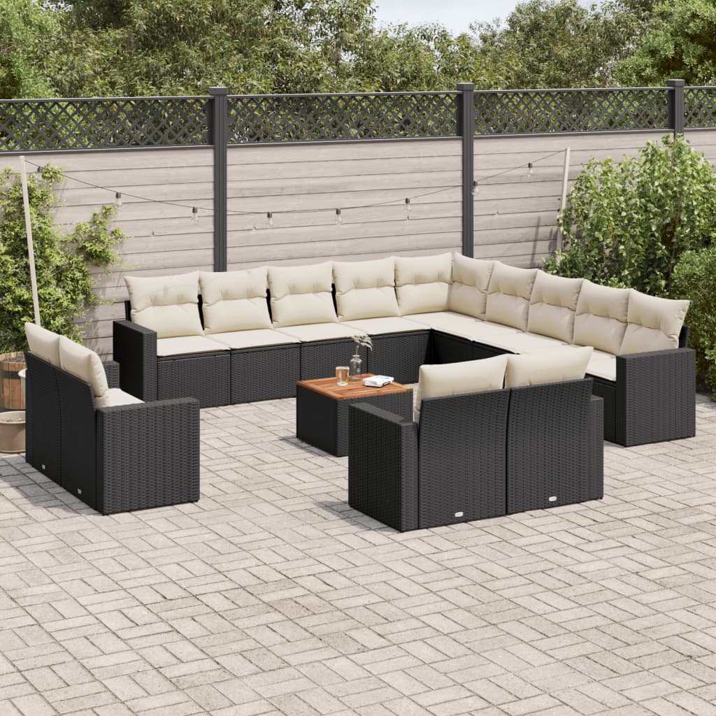 Set Divani Da Giardino 14pz Con Cuscini In Polyrattan Nero