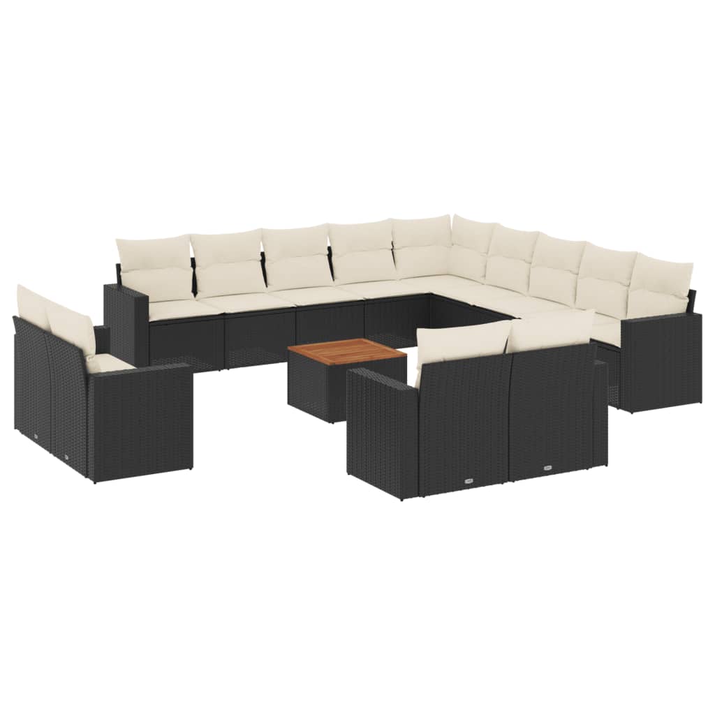 Set Divani Da Giardino 14pz Con Cuscini In Polyrattan Nero - Image 2