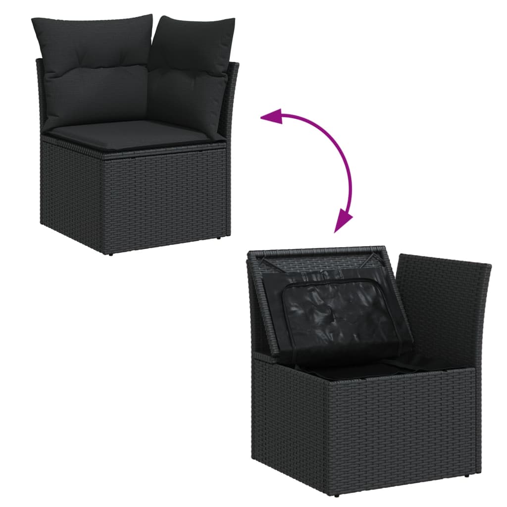 Set Divani Da Giardino 10pz Con Cuscini In Polyrattan Nero - Image 3