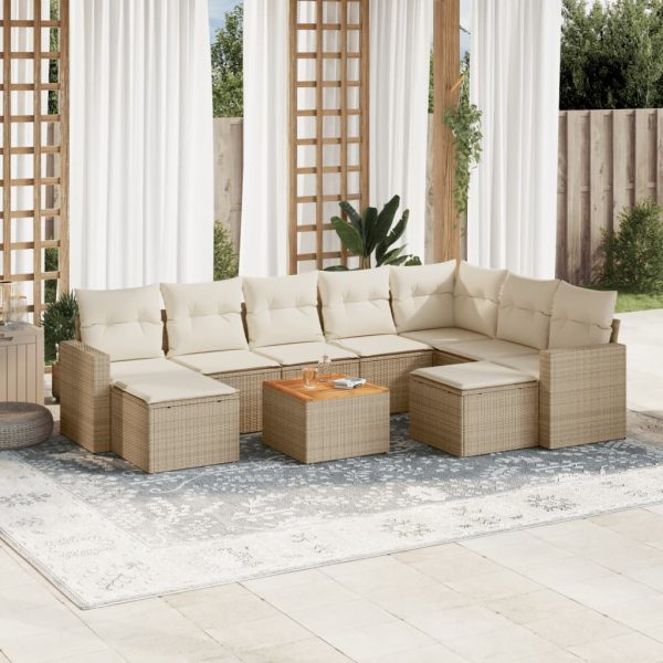 Set Divano Da Giardino 10 Pz Con Cuscini Beige In Polyrattan