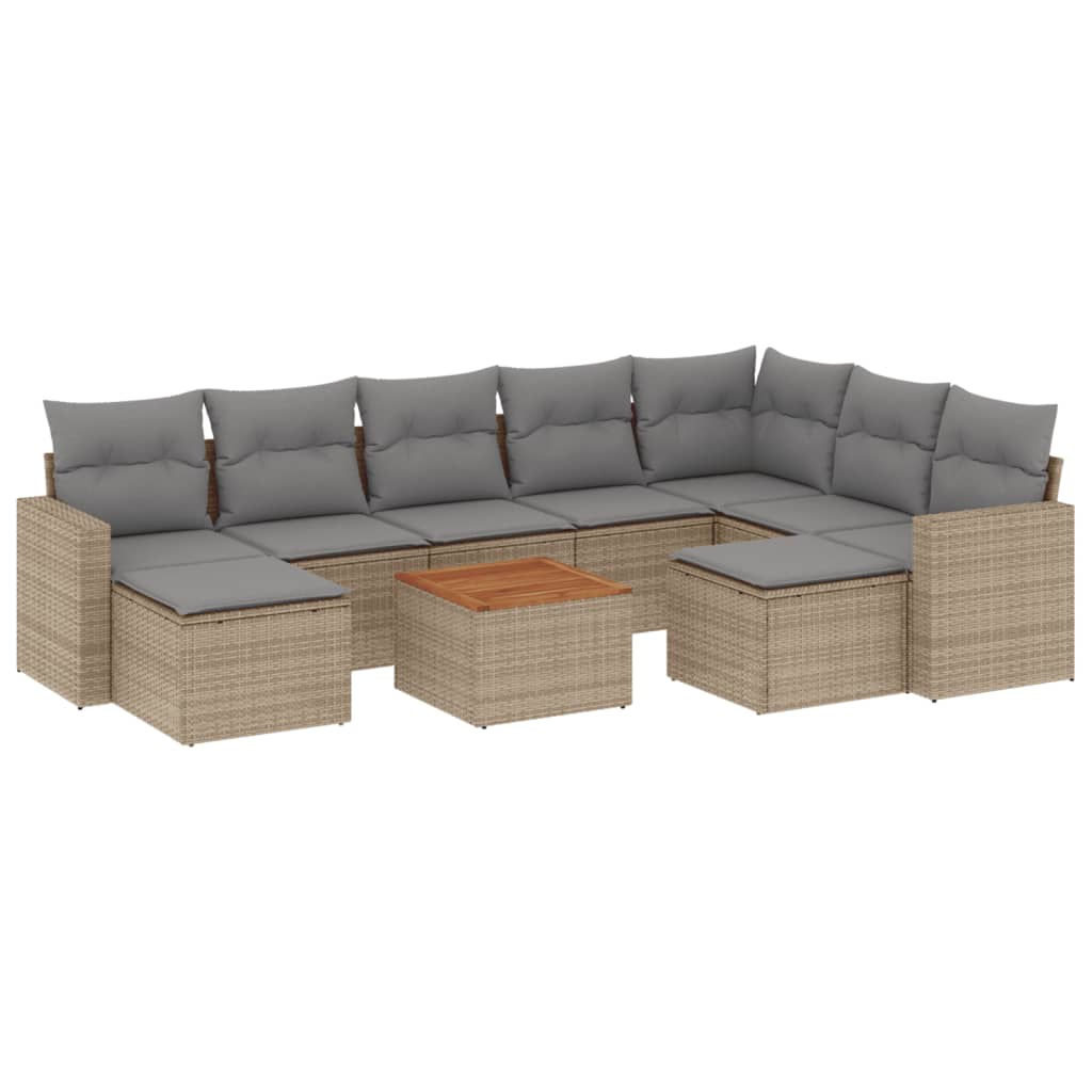 Set Divano Da Giardino 10 Pz Con Cuscini Beige Misto Polyrattan - Image 2